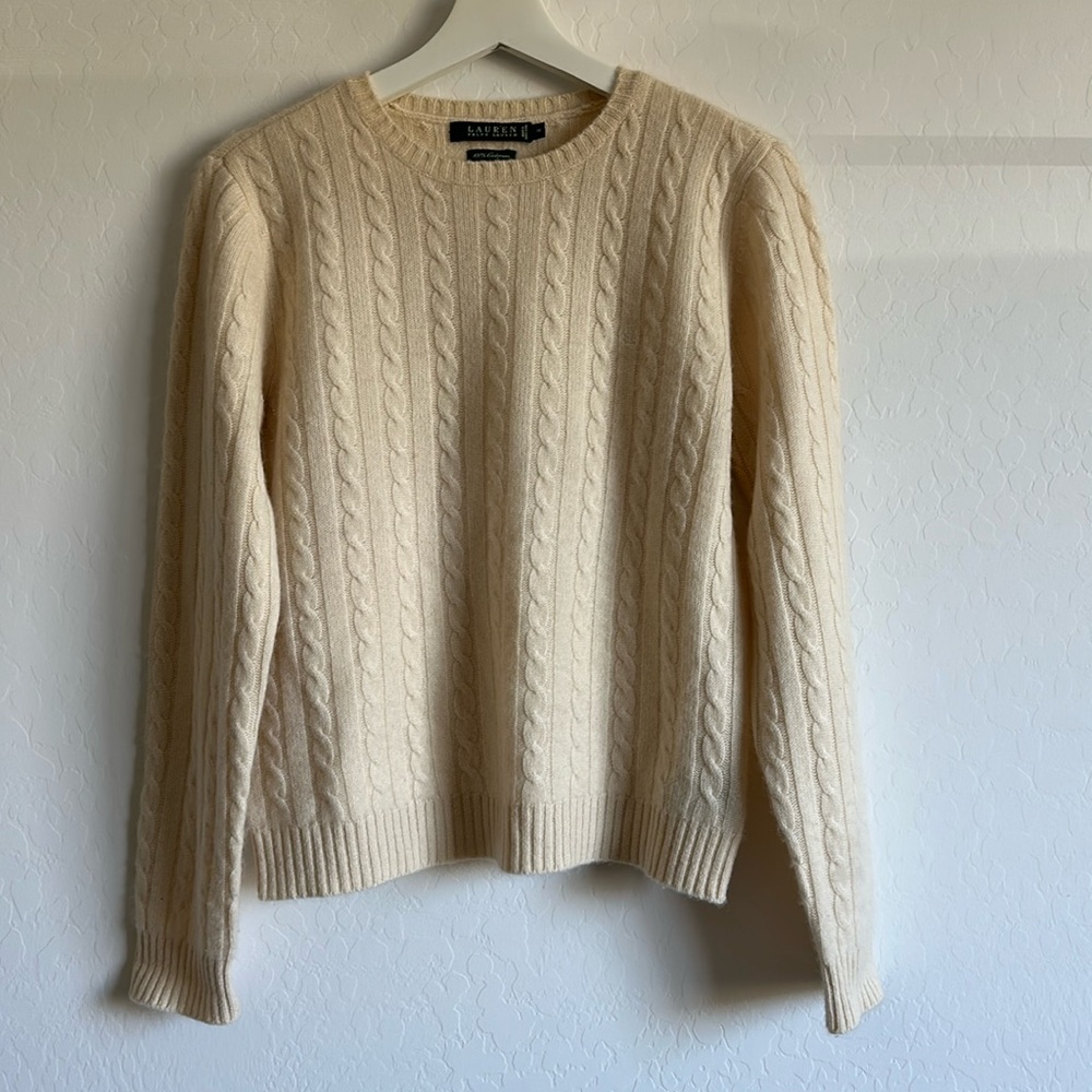 Lauren Ralph Lauren Cashmere Cream Cable Knit Sweater Size M